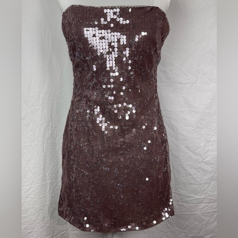 Masquerade Strapless Sequin Dress W/Lace Overlay-Purple-Sz 11/12